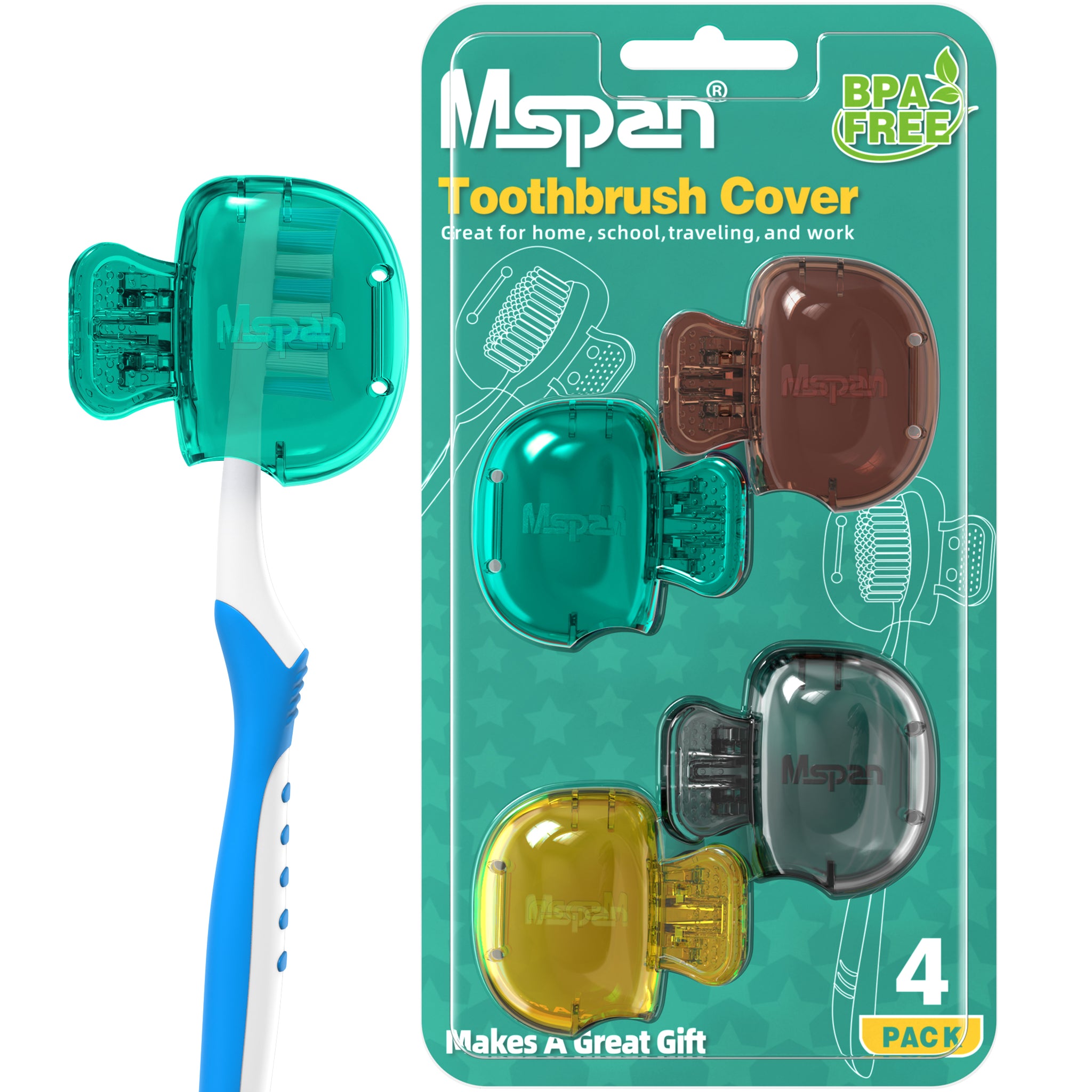 Mspan Toothbrush Head Cover Cap - 4 Pack